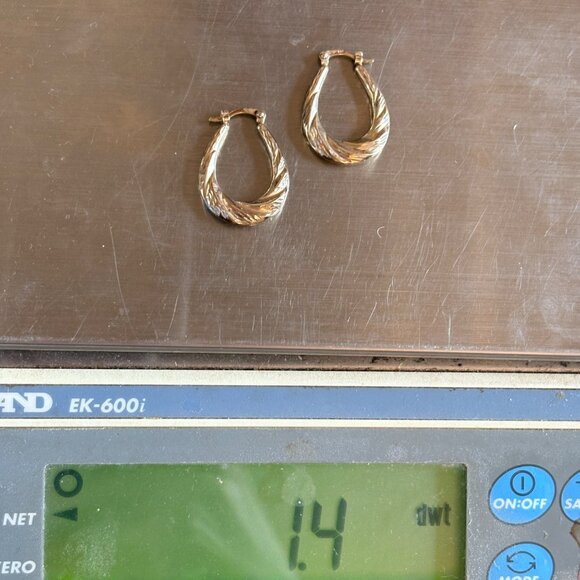 VTG Sterling Silver 925 Twist Design Elongated Hoop Earrings Size 1" Length - Picture 10 of 10